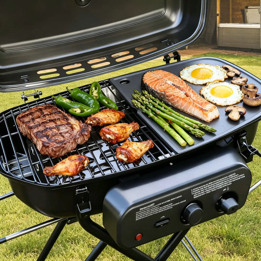 Brandman 2-Burner Portable Propane Gas Grill Green 2-in-1 Outdoor Camping BBQ Grill