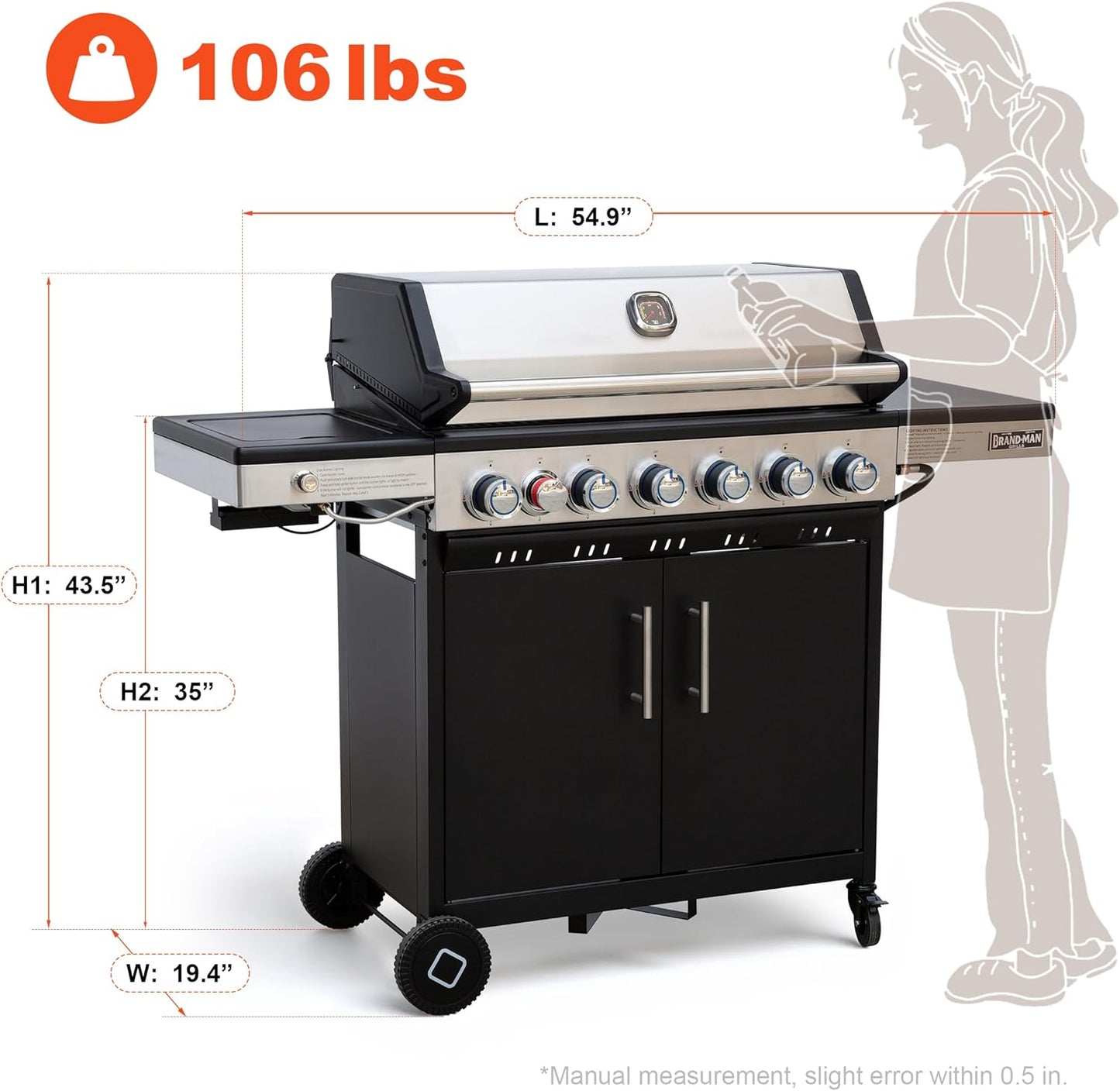 Outdoor 6-Burner Propane BBQ Grill with Side Burner & Griddle