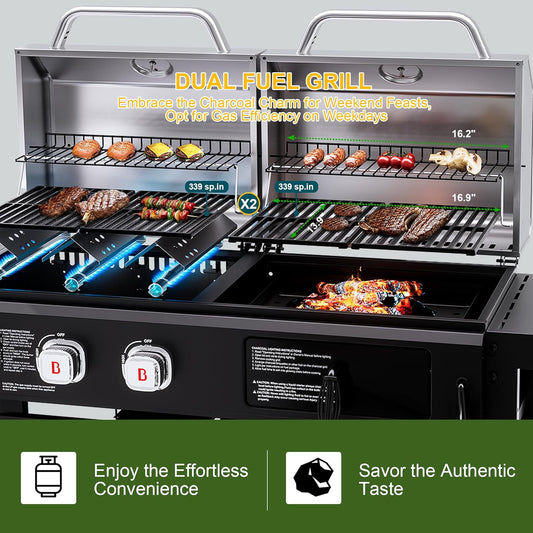 Propane Gas and Charcoal Grill Combo, Grill and Grill