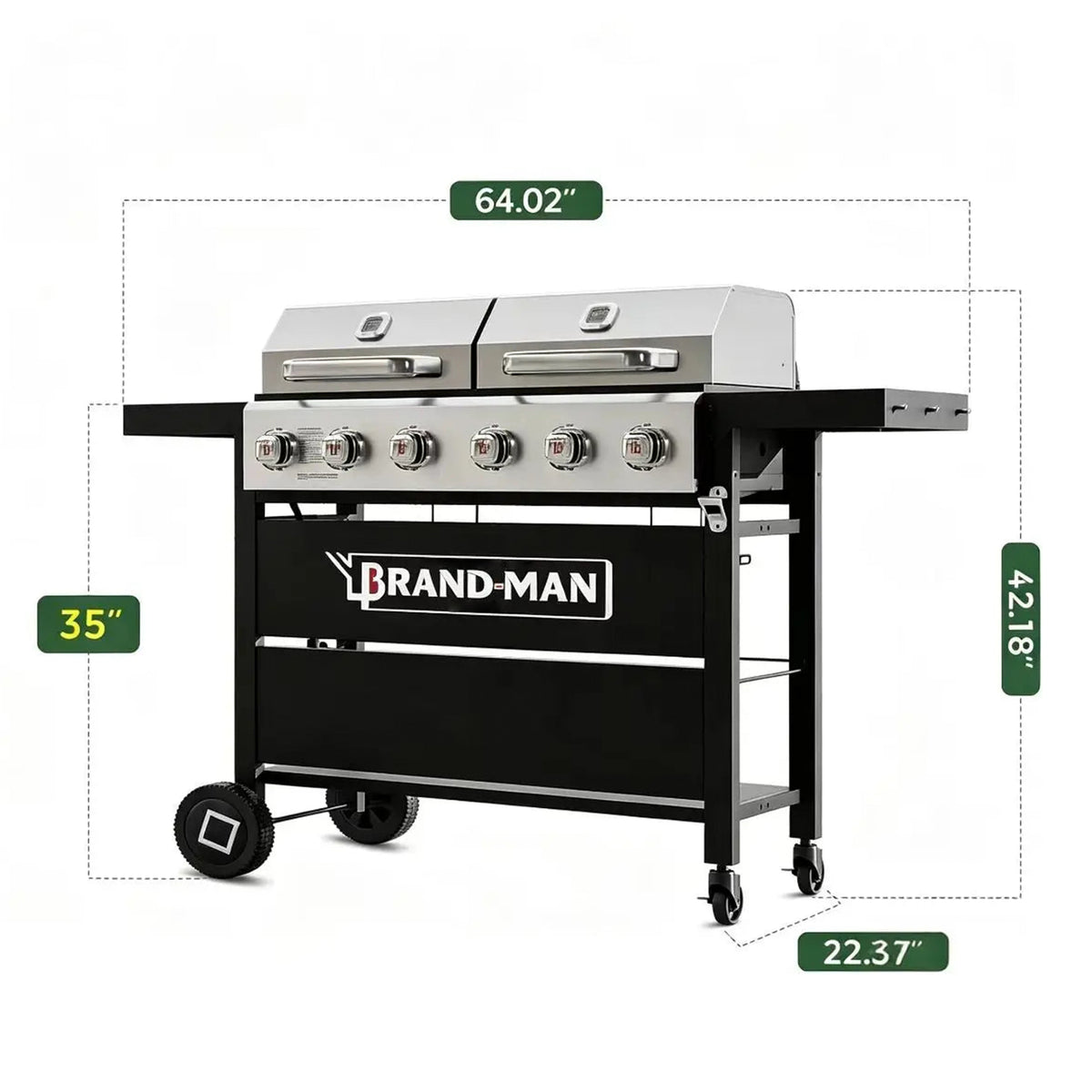 Brandman 6-Burner Propane Gas Grill Griddle Combo Outdoor BBQ Grill