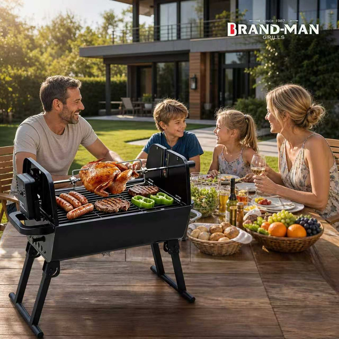 Foldable Rotisserie Charcoal Grill | Multi-Function Portable Camping BBQ Grill