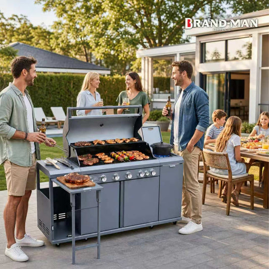 72000 BTU Outdoor Kitchen Island Grill | 6-Burner Gas Grill with Side Burner