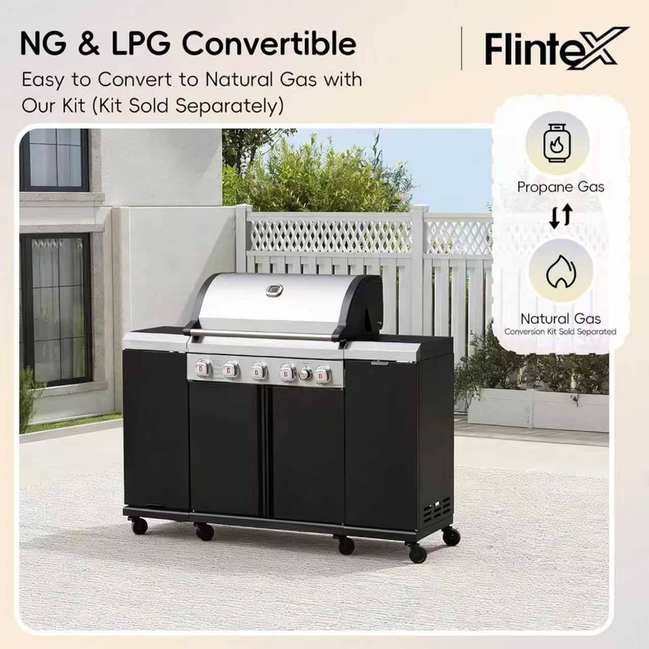 5-Burner 52000 BTU Stainless Steel Grill Island, Dual Fuel with Storage
