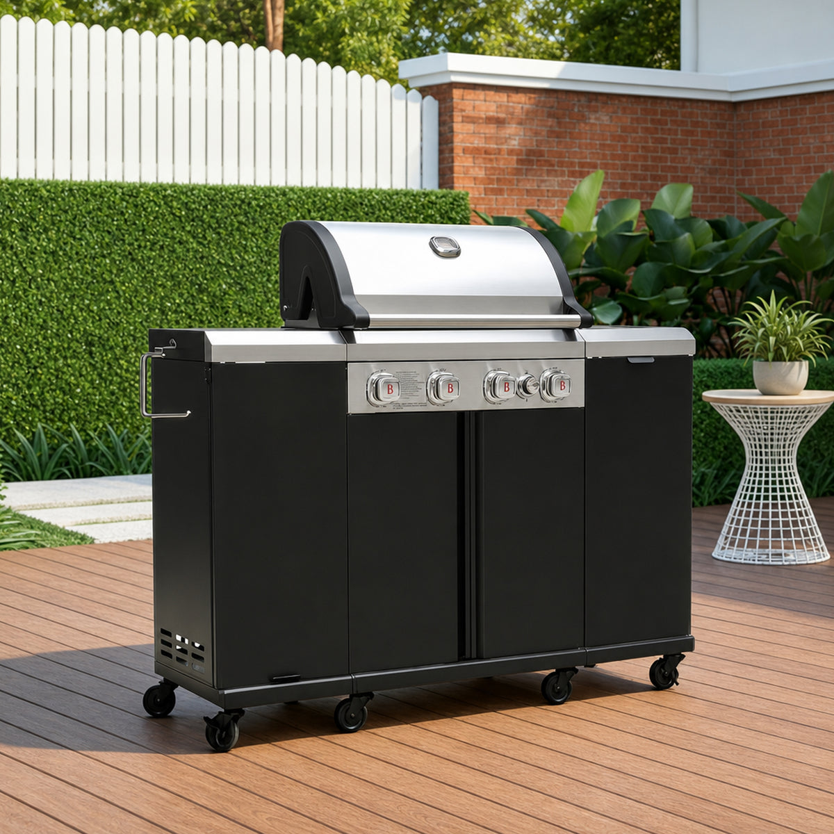 Brandman 4-Burner LPG/NG Convertible Stainless Steel Gas BBQ Grill with Storage Cabinet