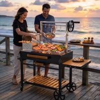 Brandman Santa Maria Argentine Charcoal Asado BBQ Grill with Side Table & Storage