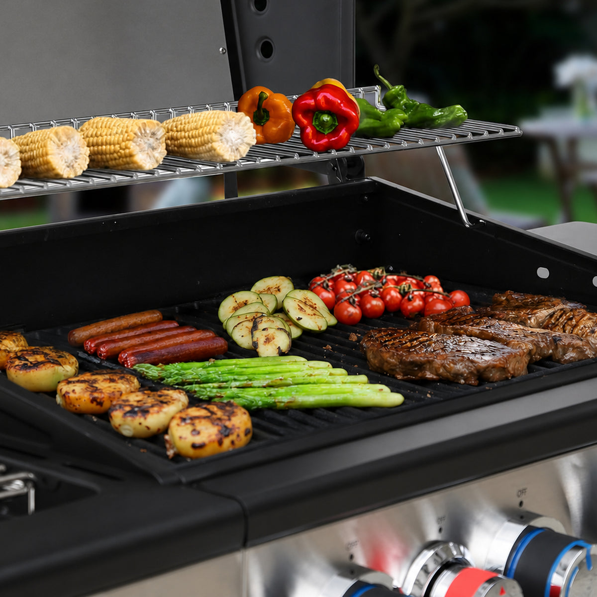Brandman 4 Burner Propane Gas BBQ Grill, Outdoor Cabinet Style Gas Grill with Side Burner and Lockable Caster Wheels