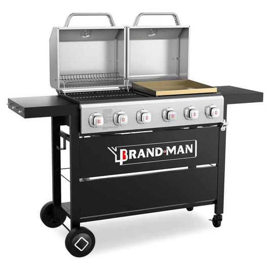 6 Burner Dual Outdoor BBQ Grill with Flat Top Griddle