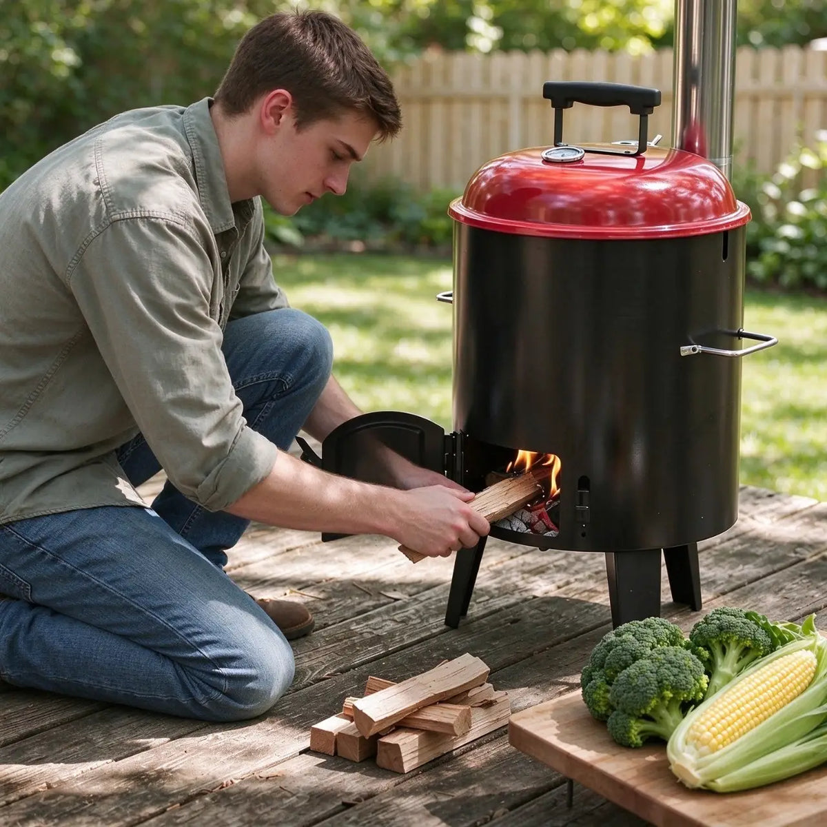 Brandman 4-in-1 Vertical Portable Charcoal Smoker Grill