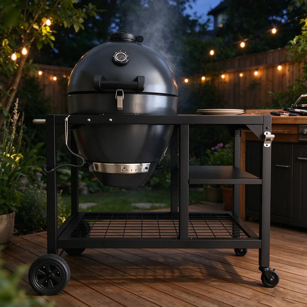 Brandman Steel Kamado Charcoal BBQ Smoker Grill with Mobile Cart