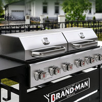Brandman 6-Burner Propane Gas Grill Griddle Combo Cart, Outdoor BBQ Grill Equipped with Side Shelves and Warming Rack for Patio Backyard Barbecue Cooking