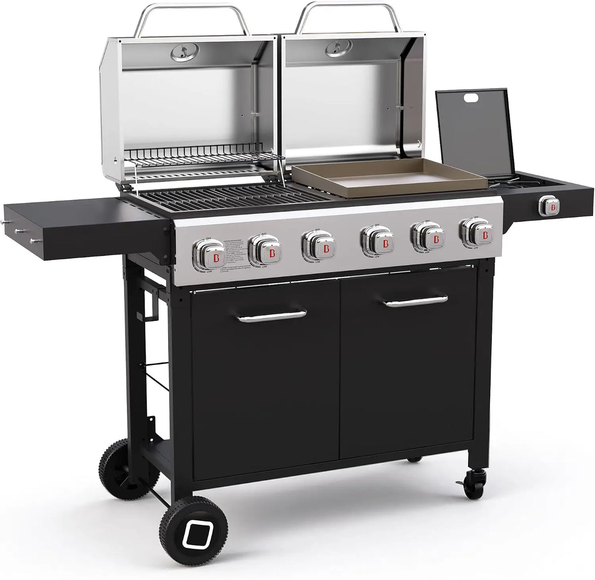Brandman 6-Burner Propane Gas Grill & Griddle Combo Grill with Side Burner