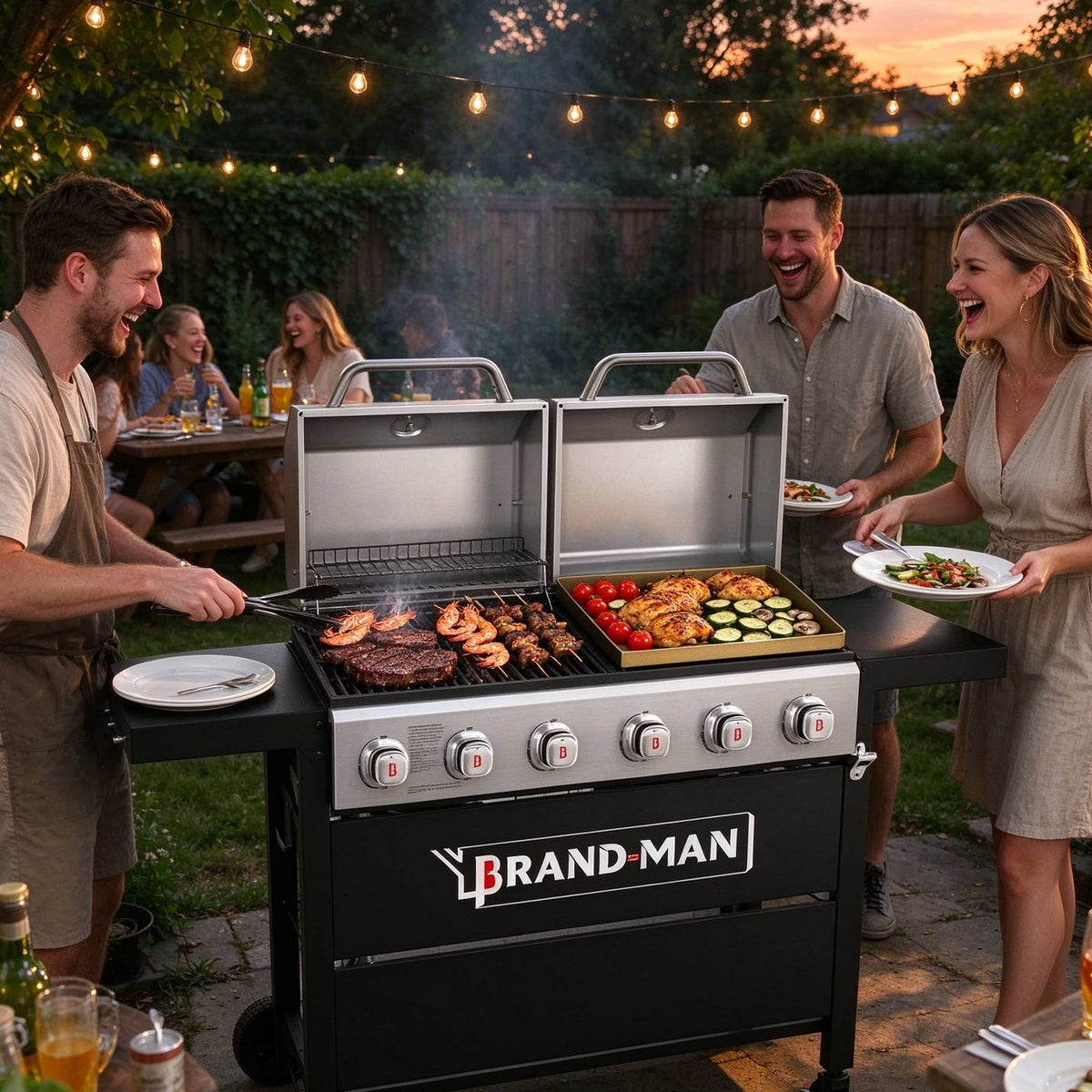 Brandman 6-Burner Propane Gas Grill Griddle Combo Outdoor BBQ Grill