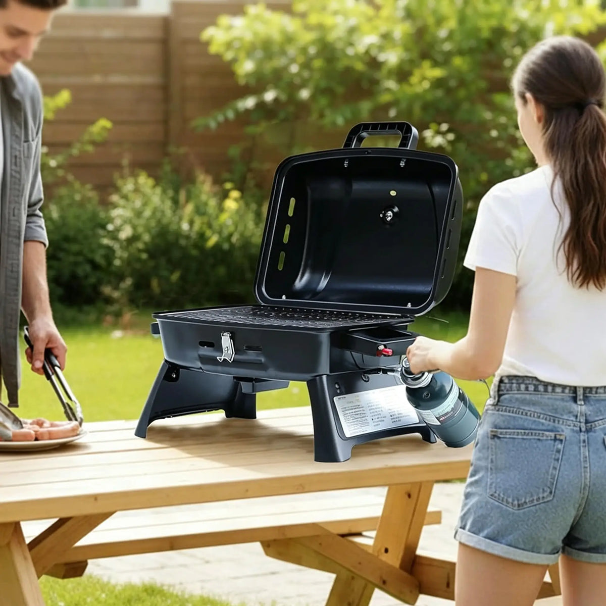 Brandman 1-Burner Portable Tabletop Propane Gas Grill, Outdoor Mini BBQ Grill with Lid & Foldable Legs for Camping Picnic