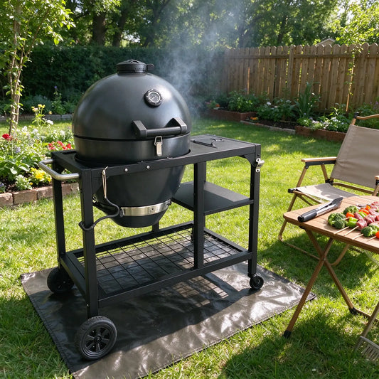 Brandman Steel Kamado Charcoal BBQ Smoker Grill with Mobile Cart