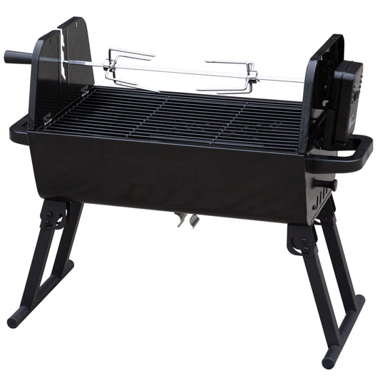 Brandman Foldable Portable Charcoal Grill with Motorized Rotisserie Spit, Outdoor Camping BBQ Grill with Carry Bag