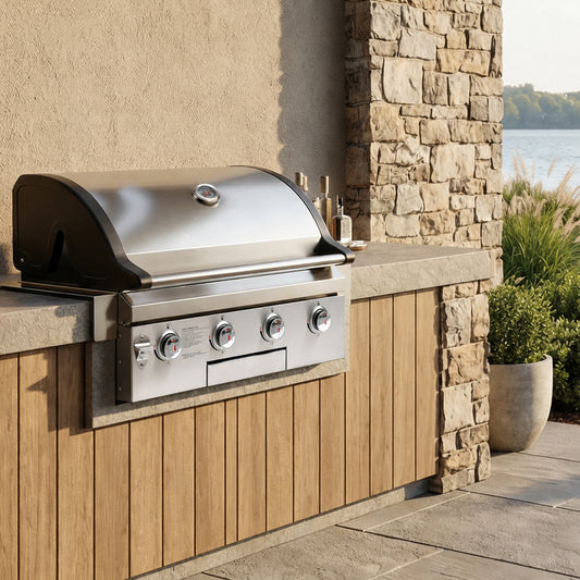 Brandman Rustler 4-Burner Built-In Stainless Steel LPG/NG Convertible Outdoor Kitchen BBQ Grill with Temperature Gauge