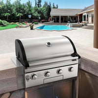 Brandman Rustler 4-Burner Built-In Stainless Steel LPG/NG Convertible Outdoor Kitchen BBQ Grill with Temperature Gauge