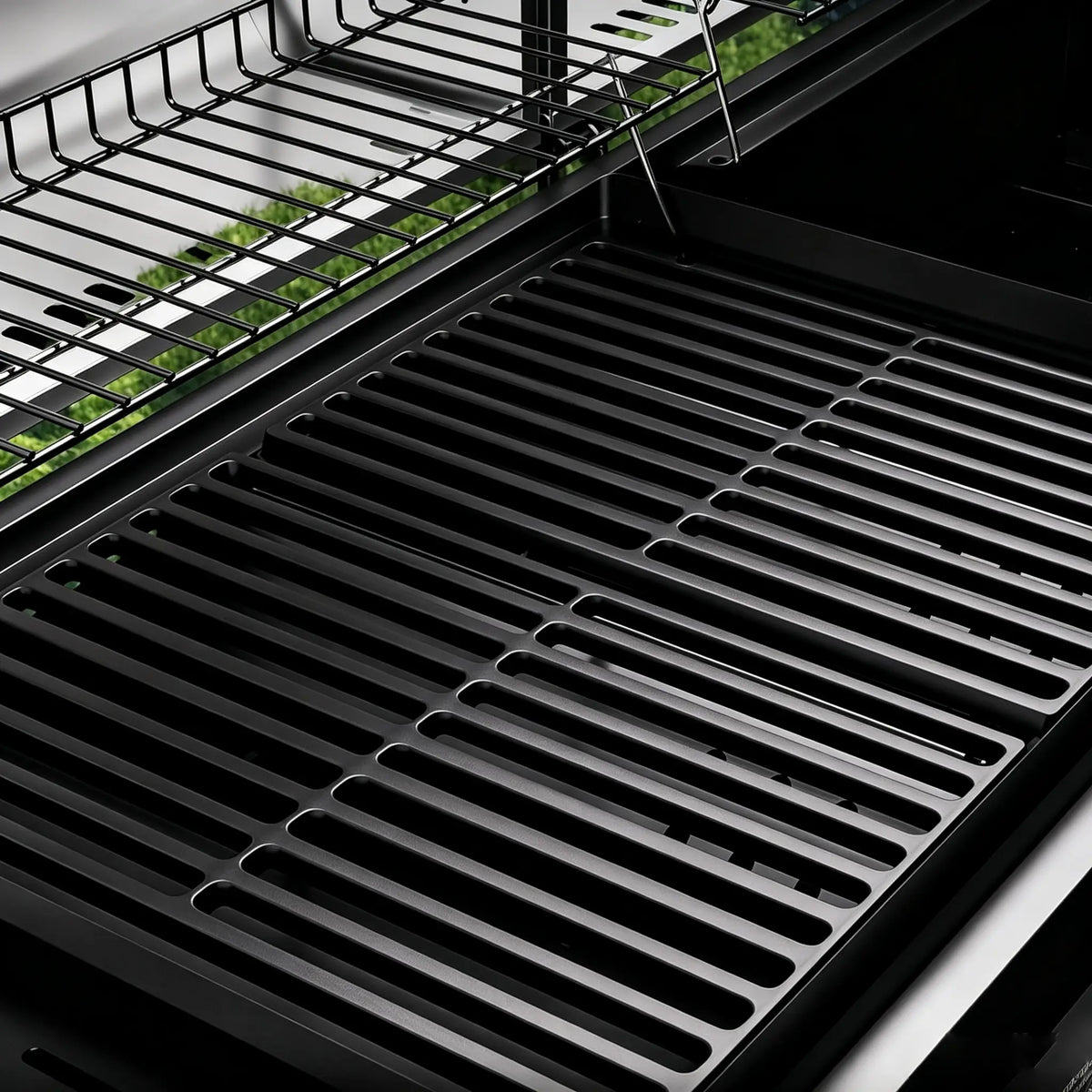 Brandman Heavy-Duty 3 Burner Gas & Charcoal Combo Grill, Dual Zone Outdoor Grill with Dual Independent Lids, Warming Racks and Side Prep Tables