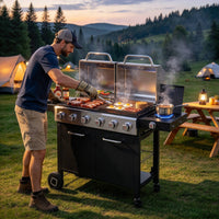 Brandman 6-Burner Propane Gas Grill & Griddle Combo Grill with Side Burner