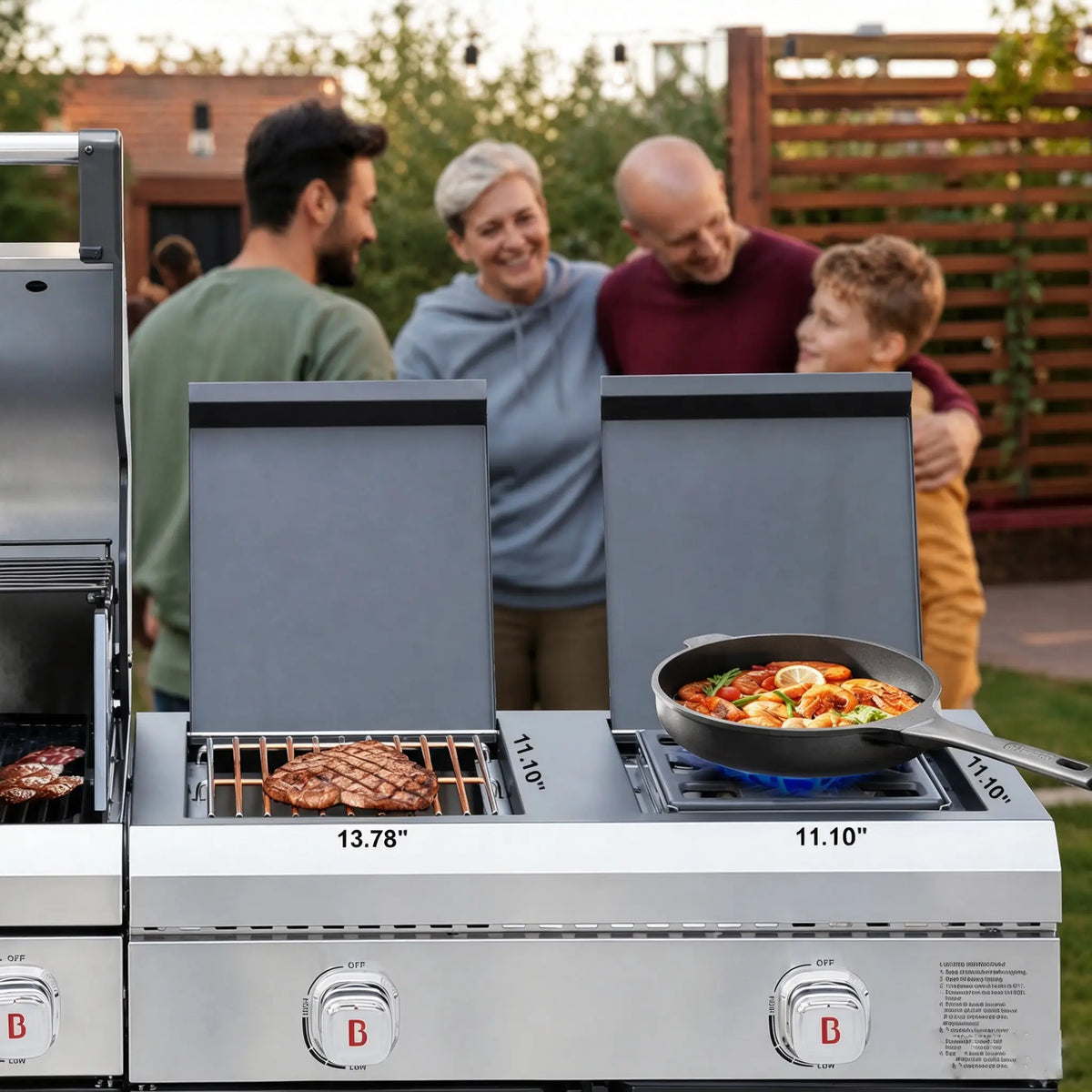 Brandman 5-Burner Modular Outdoor Kitchen Grill Island Stainless Steel Gas Barbecue with Prep Sink, Storage Cabinets & Lockable Wheels