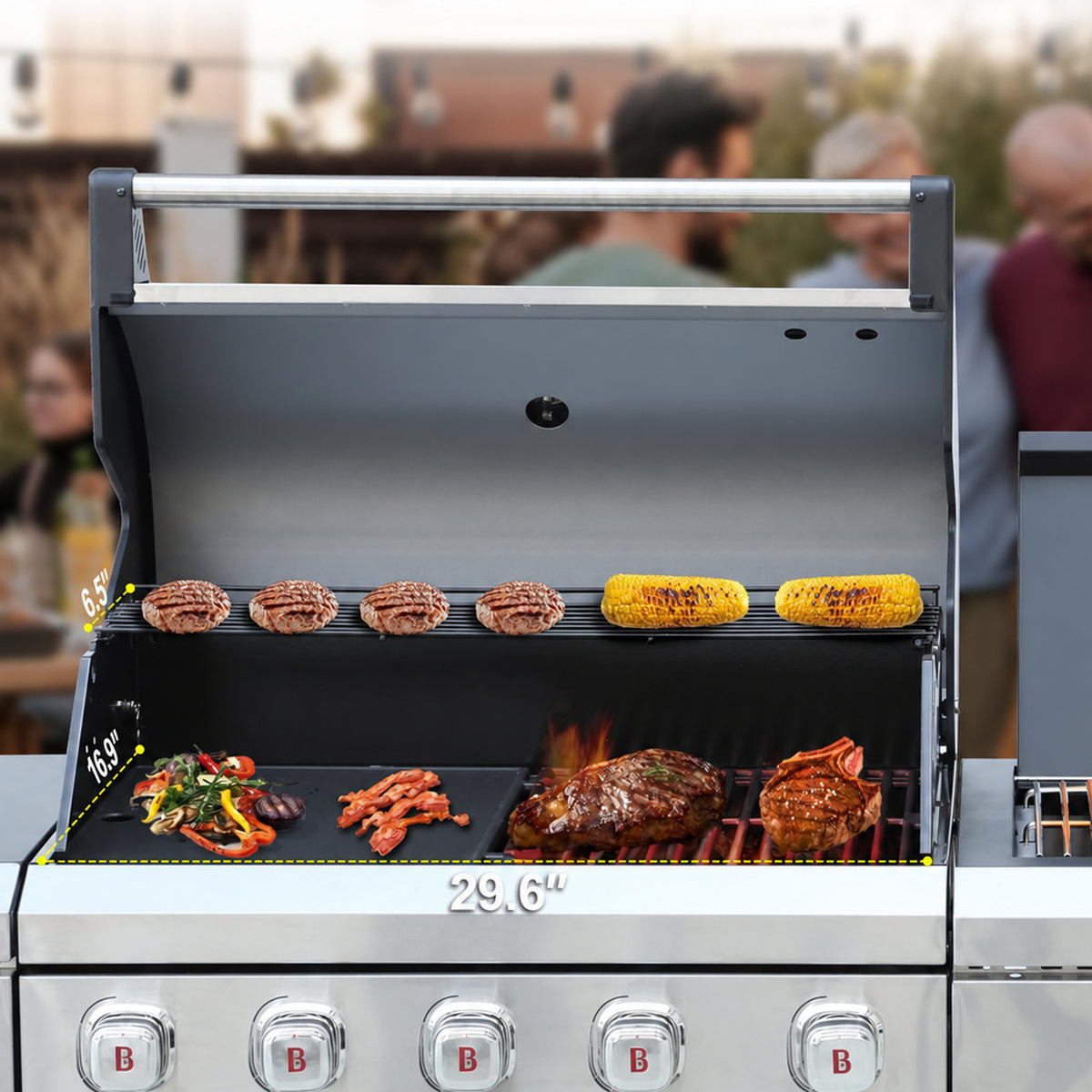 Brandman 5-Burner Modular Outdoor Kitchen Grill Island Stainless Steel Gas Barbecue with Prep Sink, Storage Cabinets & Lockable Wheels