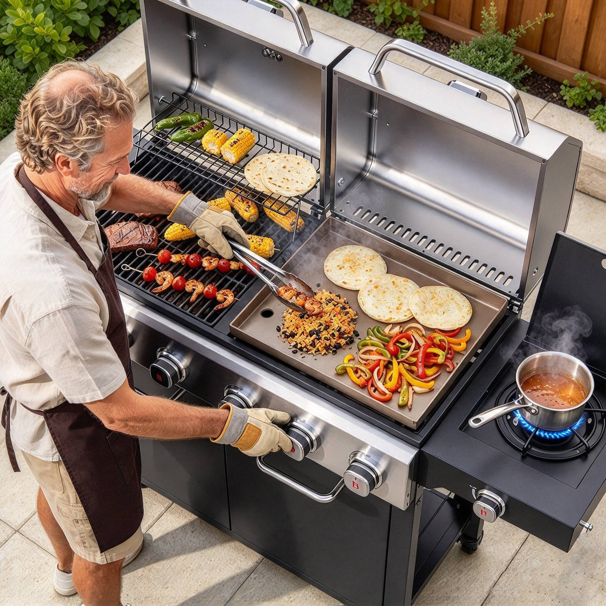 Brandman 6-Burner Propane Gas Grill & Griddle Combo Grill with Side Burner