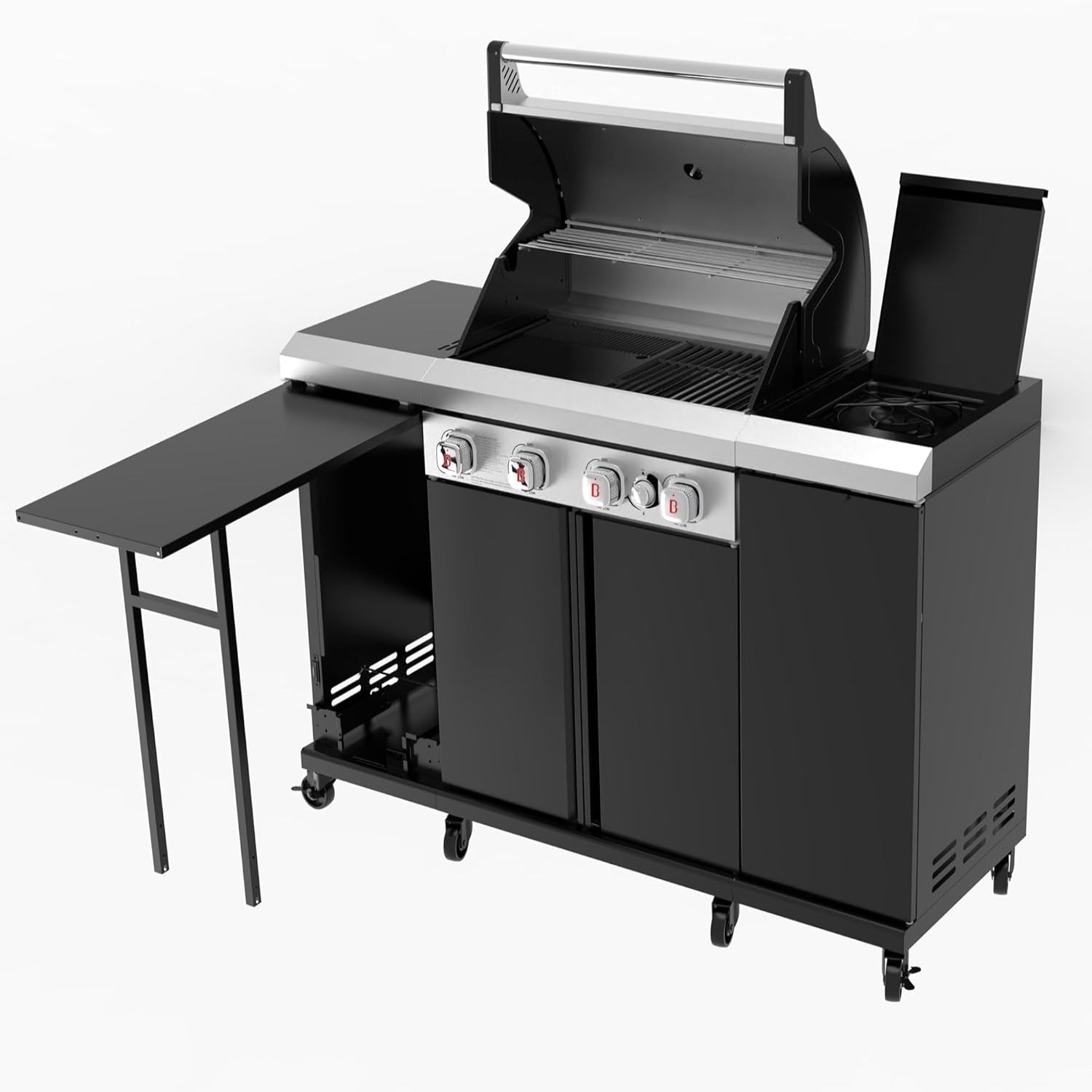 4-Burner 44000 BTU Dual Fuel Grill Island Black with Storage
