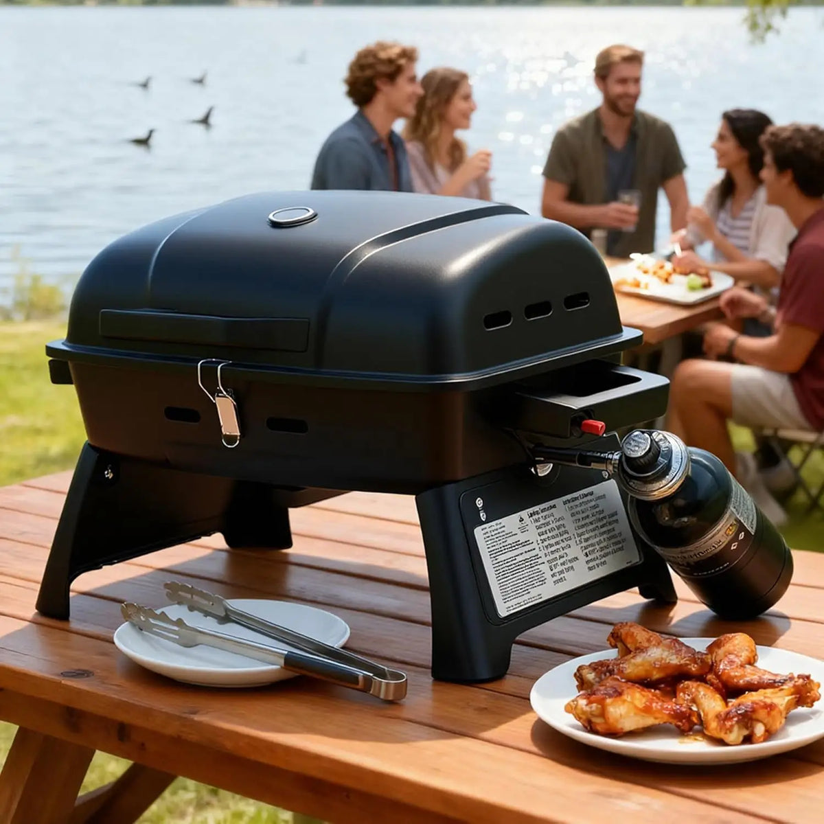 Brandman 1-Burner Portable Tabletop Propane Gas Grill, Outdoor Mini BBQ Grill with Lid & Foldable Legs for Camping Picnic
