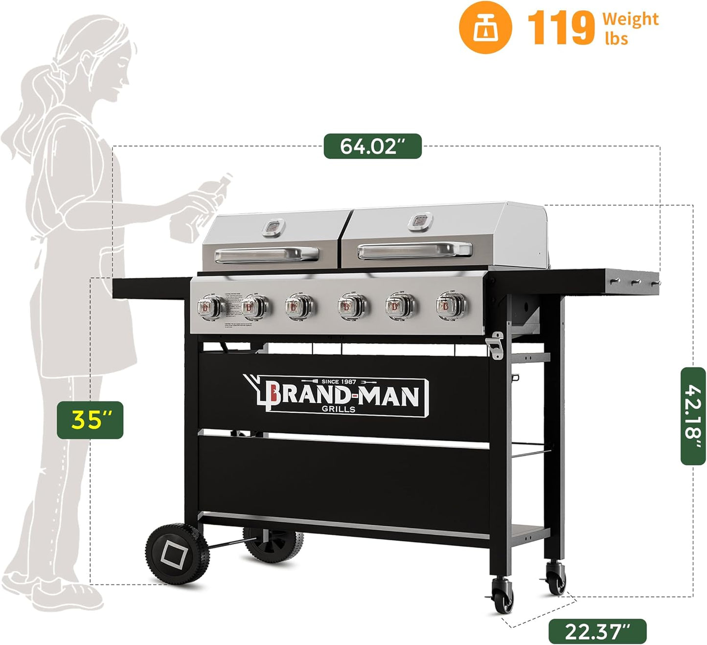 6 Burner Dual Outdoor BBQ Grill with Flat Top Griddle