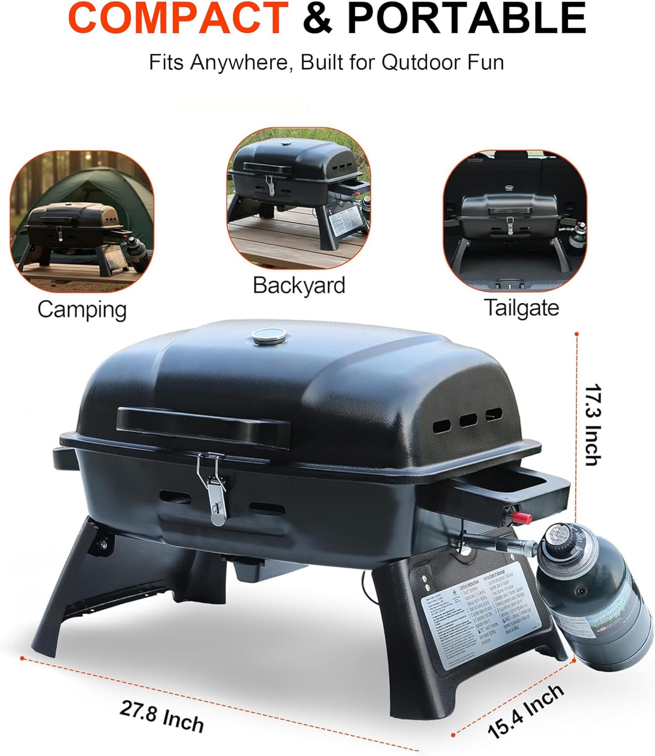 Brandman 1-Burner Portable Tabletop Propane Camping Grill