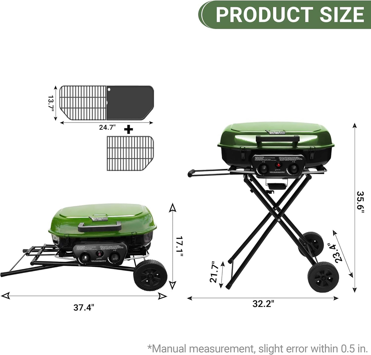 2-Burner Portable Propane Gas Grill-Green