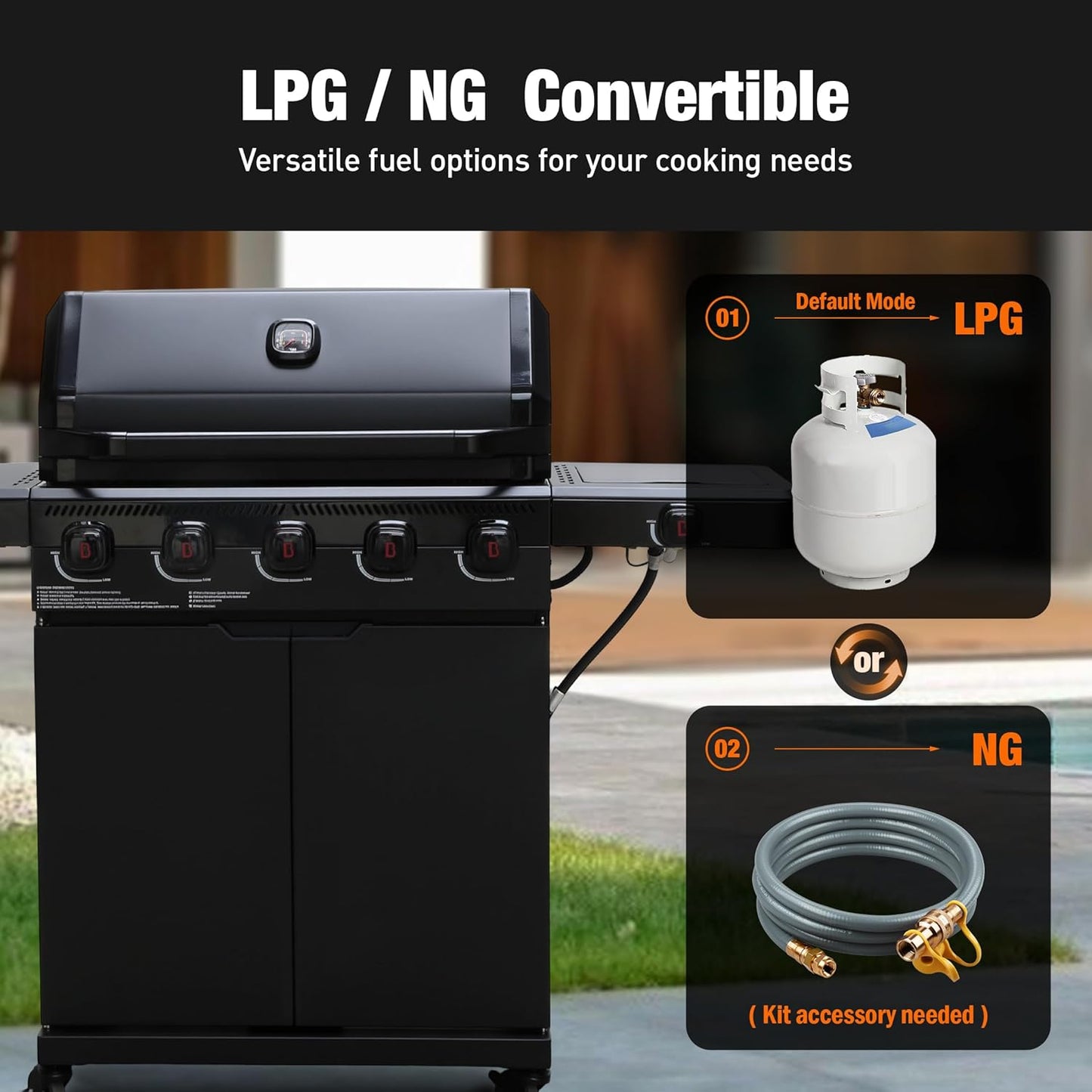5-Burner Infrared Gas Grill 60000 BTU Propane/Natural Gas Outdoor BBQ