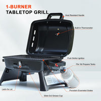 Brandman 1-Burner Portable Tabletop Propane Camping Grill