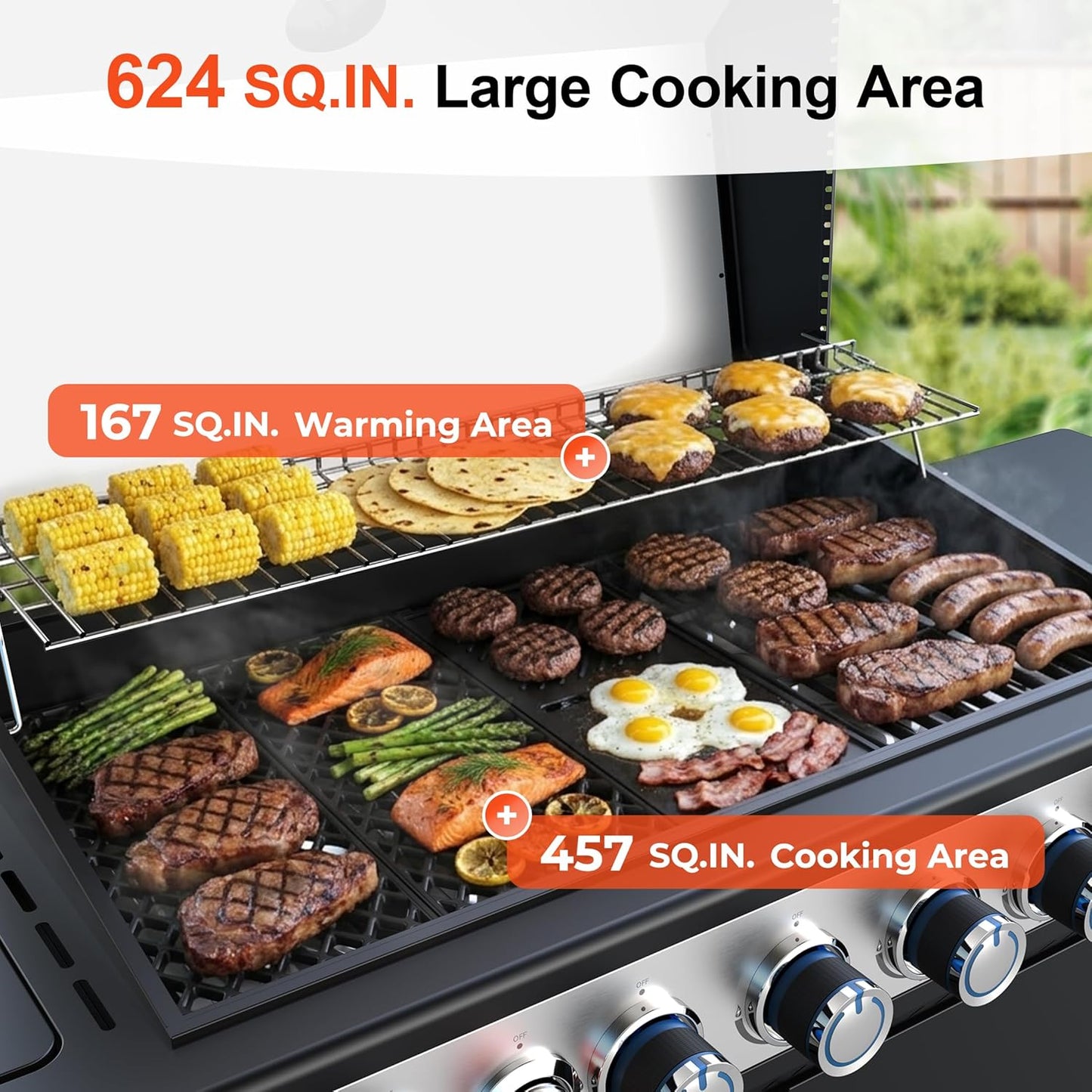 Outdoor 6-Burner Propane BBQ Grill with Side Burner & Griddle