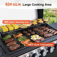 Outdoor 6-Burner Propane BBQ Grill with Side Burner & Griddle
