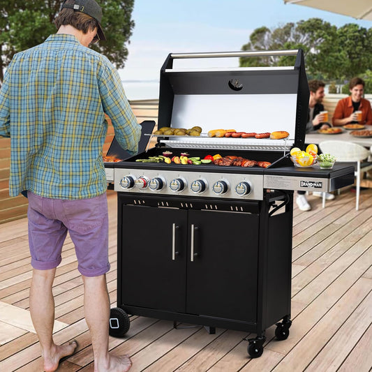 Outdoor 6-Burner Propane BBQ Grill with Side Burner & Griddle
