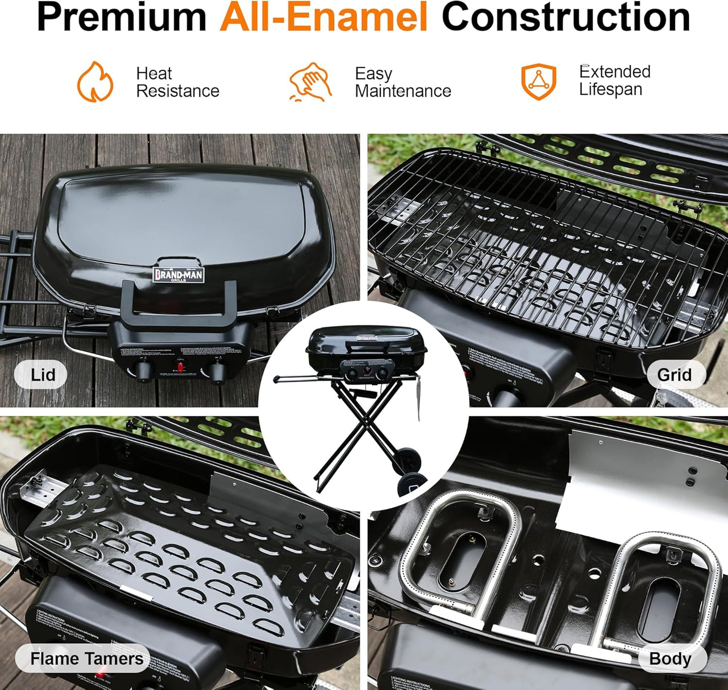2-Burner Portable Propane Gas Grill- Black