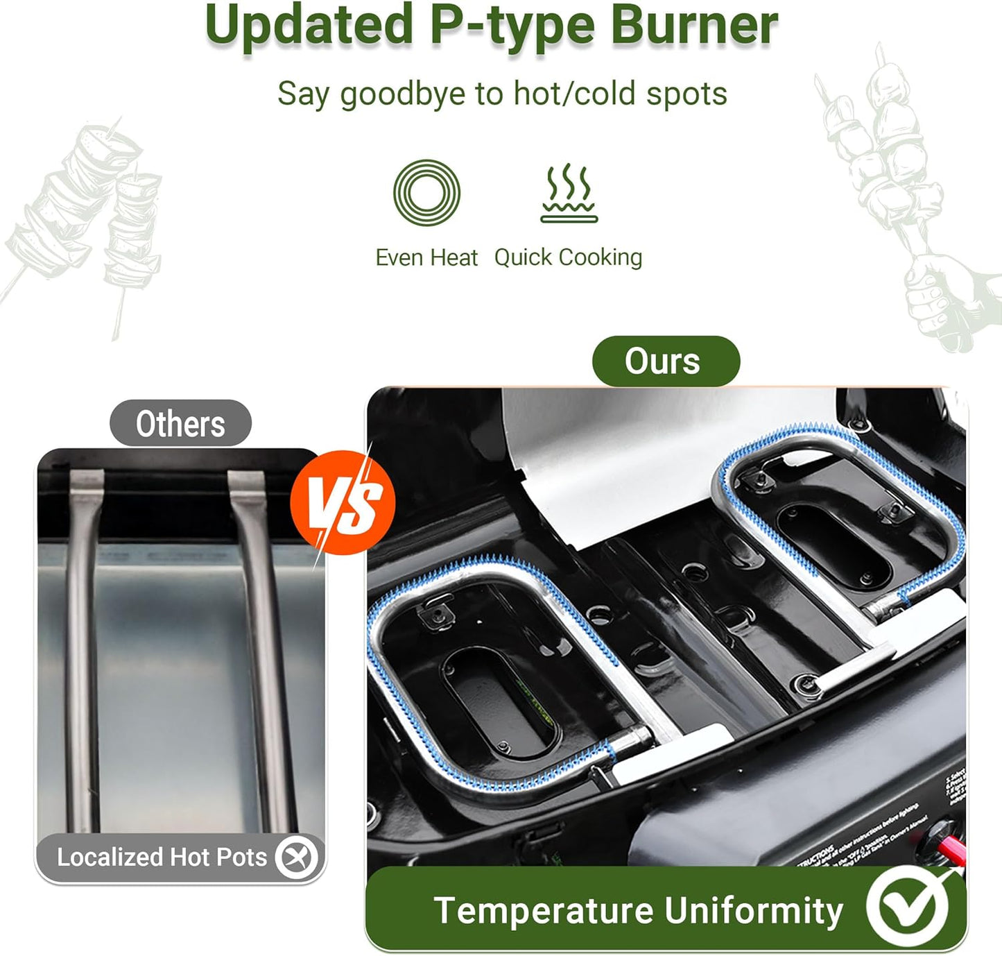 2-Burner Portable Propane Gas Grill-Green