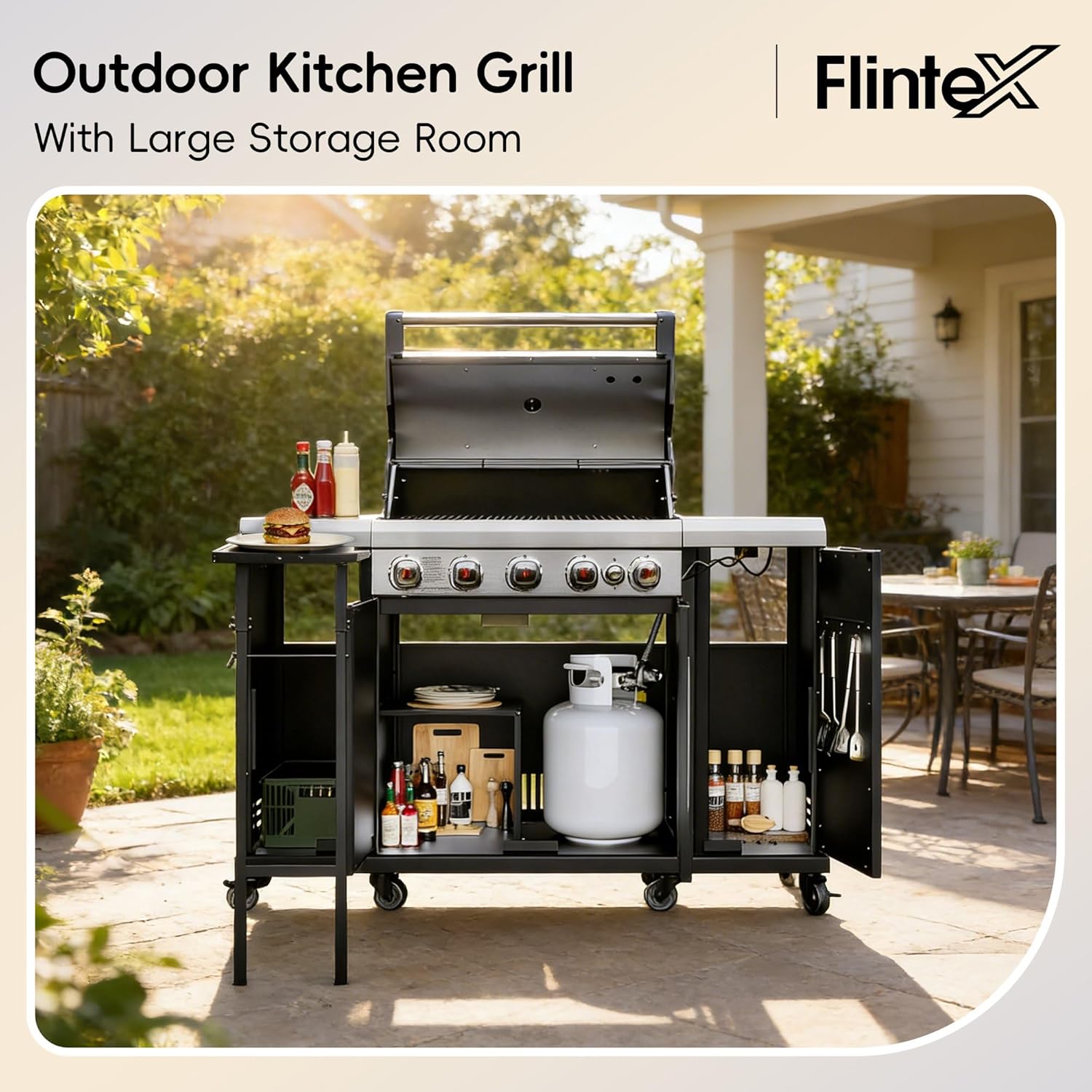 5-Burner 52000 BTU Stainless Steel Grill Island, Dual Fuel with Storage