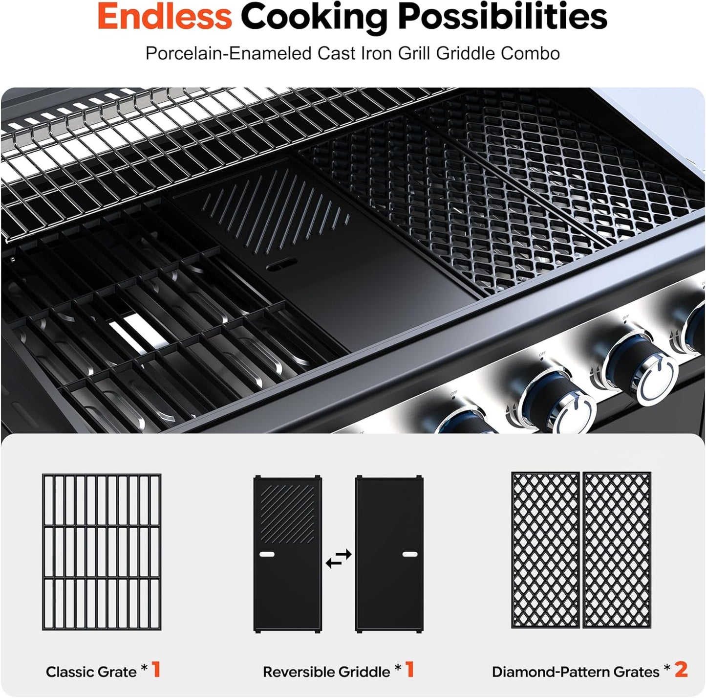 Outdoor 6-Burner Propane BBQ Grill with Side Burner & Griddle