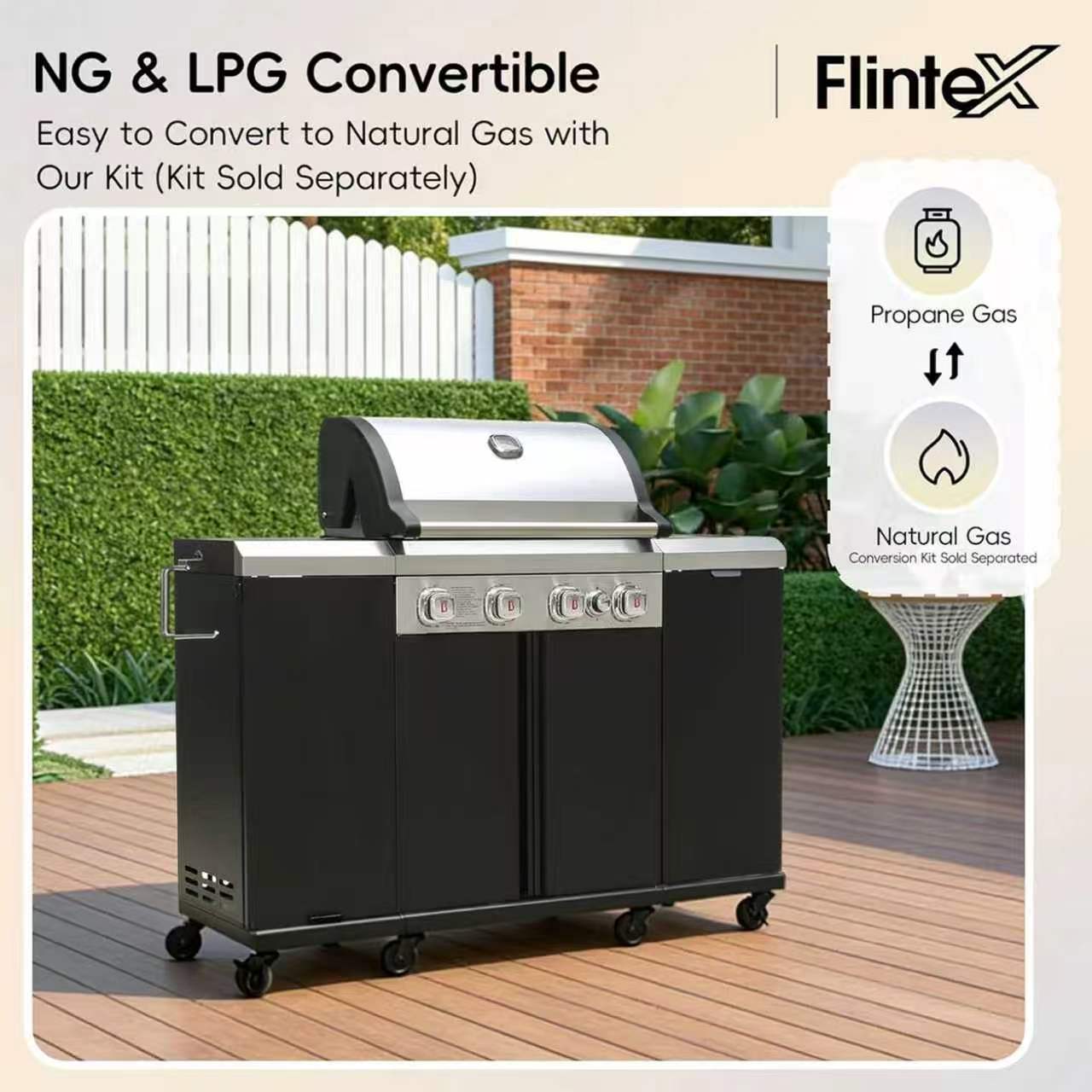4-Burner 44000 BTU Dual Fuel Grill Island Black with Storage