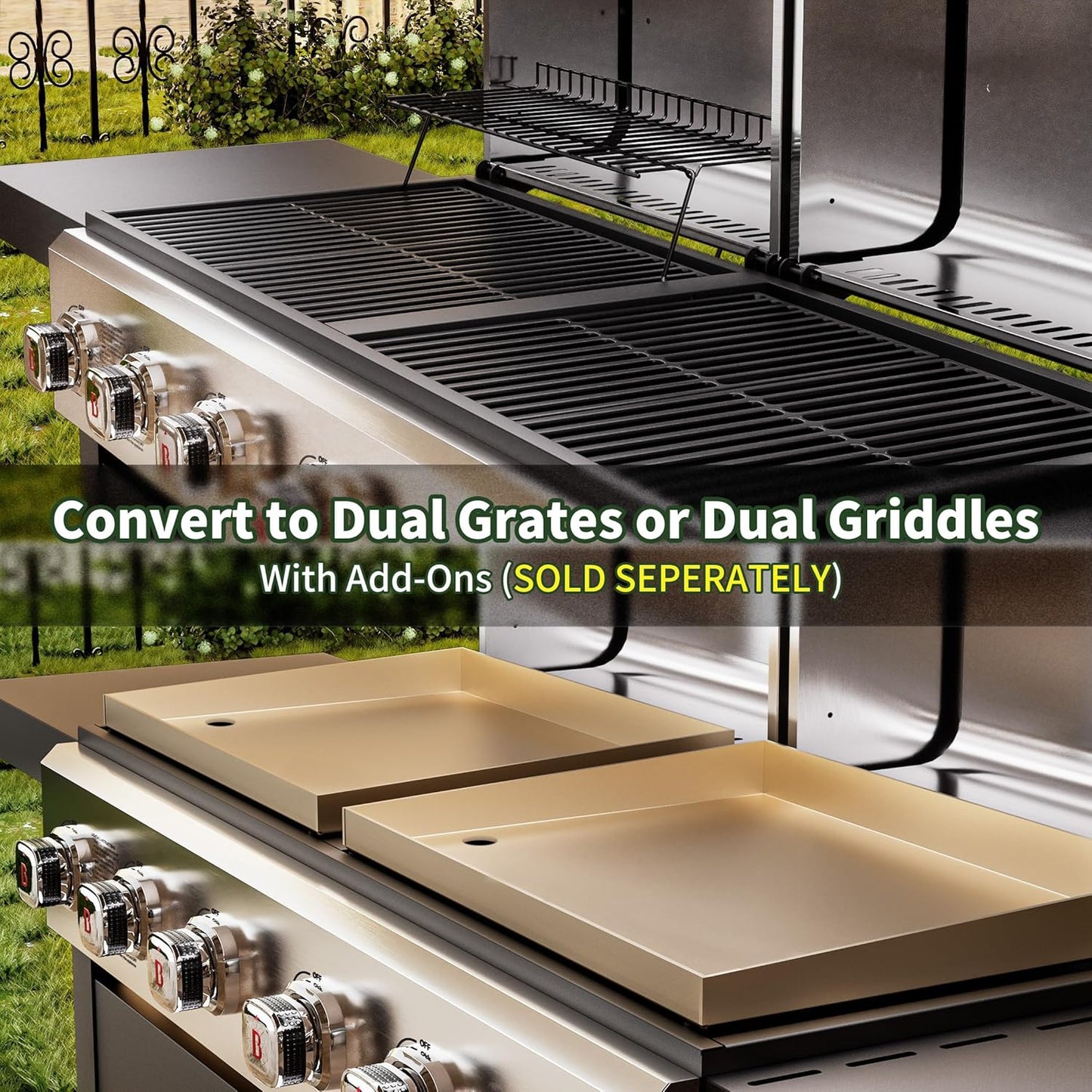 6 Burner Dual Outdoor BBQ Grill with Flat Top Griddle
