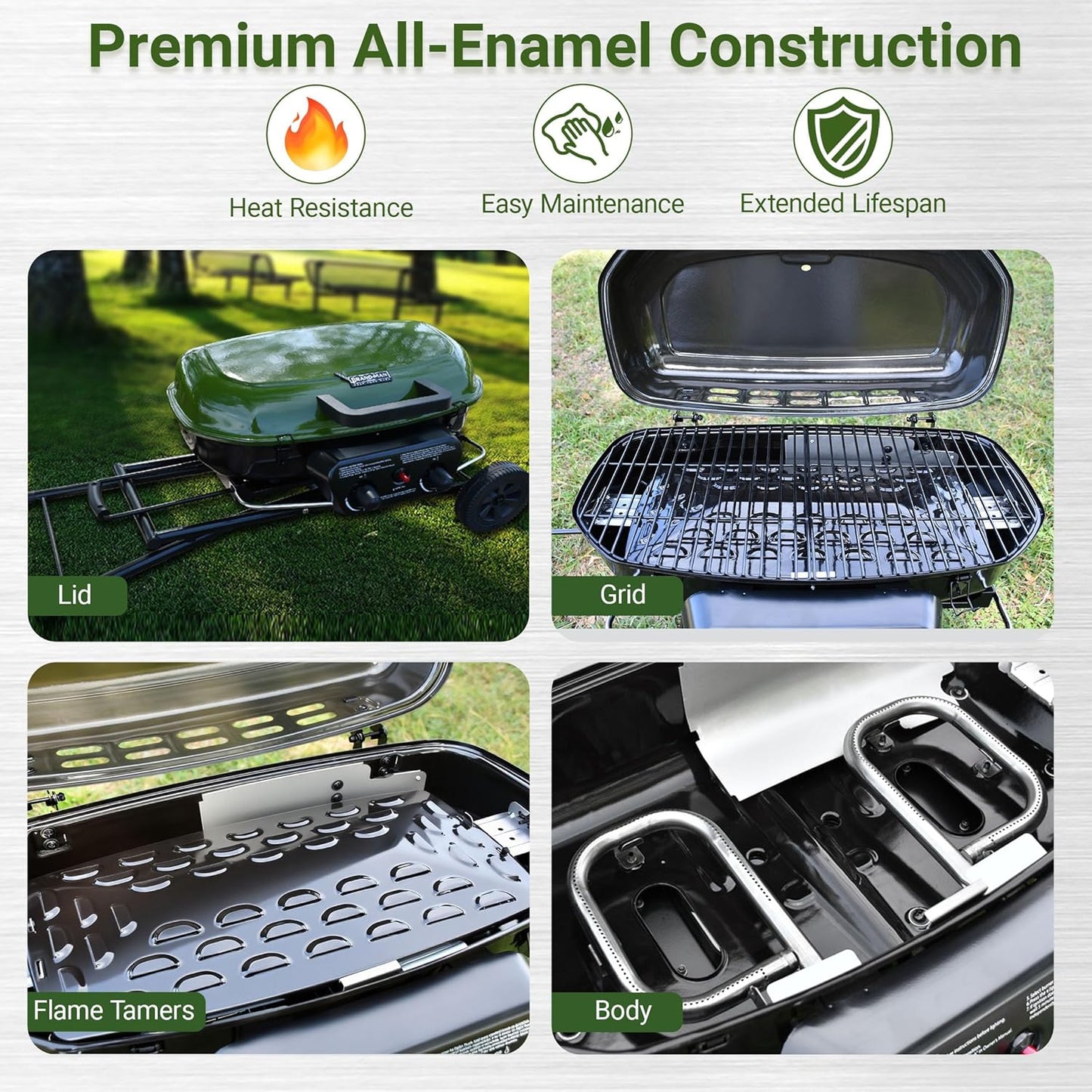 2-Burner Portable Propane Gas Grill-Green