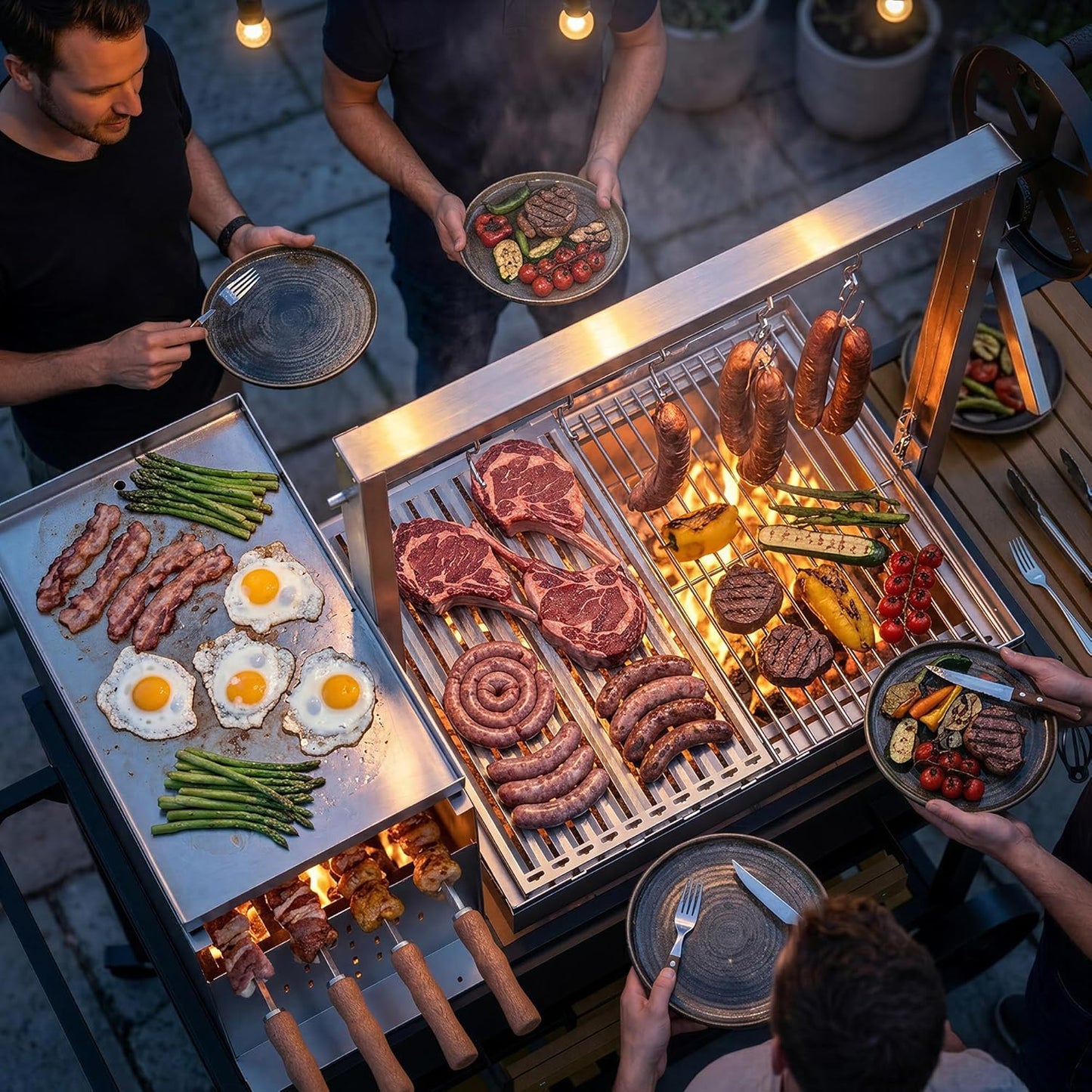 Adjustable Argentine Santa Maria Wood Charcoal BBQ Grill for Backyard Asado