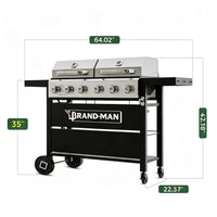 Brandman 6-Burner Propane Gas Grill Griddle Combo Outdoor BBQ Grill