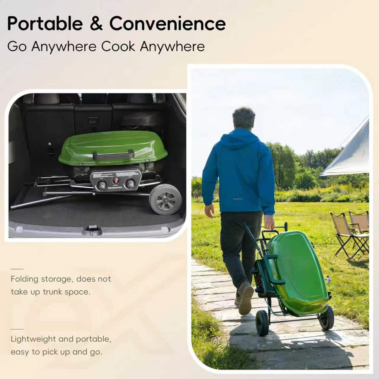 2-Burner Portable Propane Gas Grill-Green