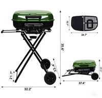 Brandman 2-Burner Portable Propane Gas Grill Green 2-in-1 Outdoor Camping BBQ Grill