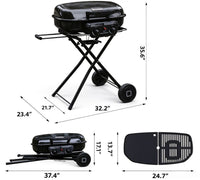 Brandman 2-Burner Portable Propane Gas Grill, 2-in-1 Griddle & Grill for Outdoor Camping, Black
